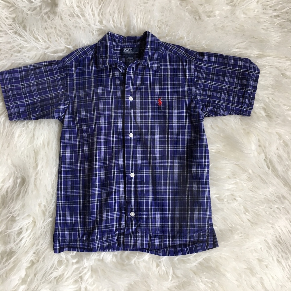 Boy's Ralph Lauren Blue Plaid Cotton Poplin Shirt